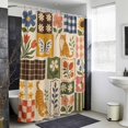 thumbnail image 4 of Country Pathwork Shower Curtain - Water Repellent Fabric Shower Curtains Washable, Farmhouse Vintage Cat Flowers Plaid Decorative Polyester Cloth Bathroom Curtains Modern Bath Decor 36"x72", 4 of 8