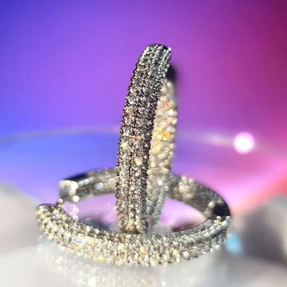 Lucky Jewels 2Ct Round Cut Simulated Diamond Cluster Unique Huggie Hoop Earrings 14k White Gold Plated