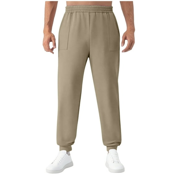 Havenre Men Jogger Yoga Sweatpants Lightweight Casual Athletic Elastic Waist Pants Clinch Bottom Trousers Jersey Knit Pants with Pockets Khaki XXL