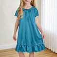 thumbnail image 2 of THDHVS Girls Summer Dress,Girls Solid Puff Short Sleeve Ruffle Hem Dress Round Neck Casual Sleepwear Summer, 2 of 10