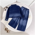 thumbnail image 5 of Kids 2 Piece Sets Solid Color Denim Lapel Button Down Bow Coat + Denim Pants Girls Casual Two-Piece Set with Pockets Blue 7-8 Years, 5 of 6