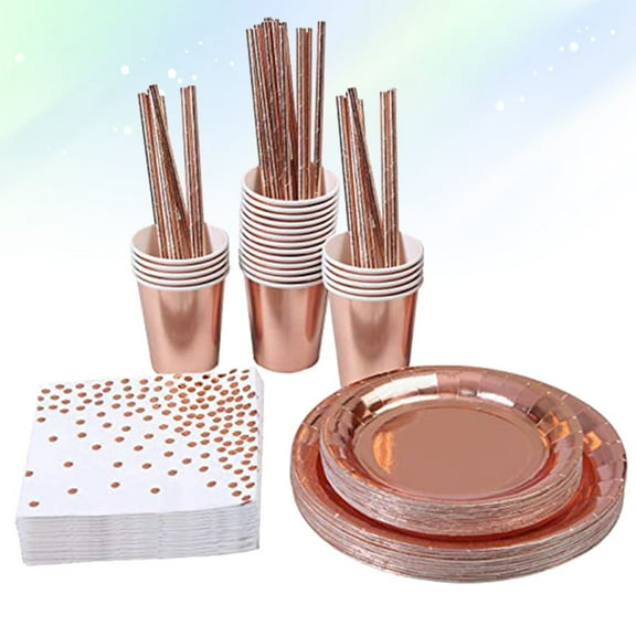 MLINS Birthday Tableware Set Assorted Color Paper Party UseDisposable Plates Cups Napkins Straw 50pcs