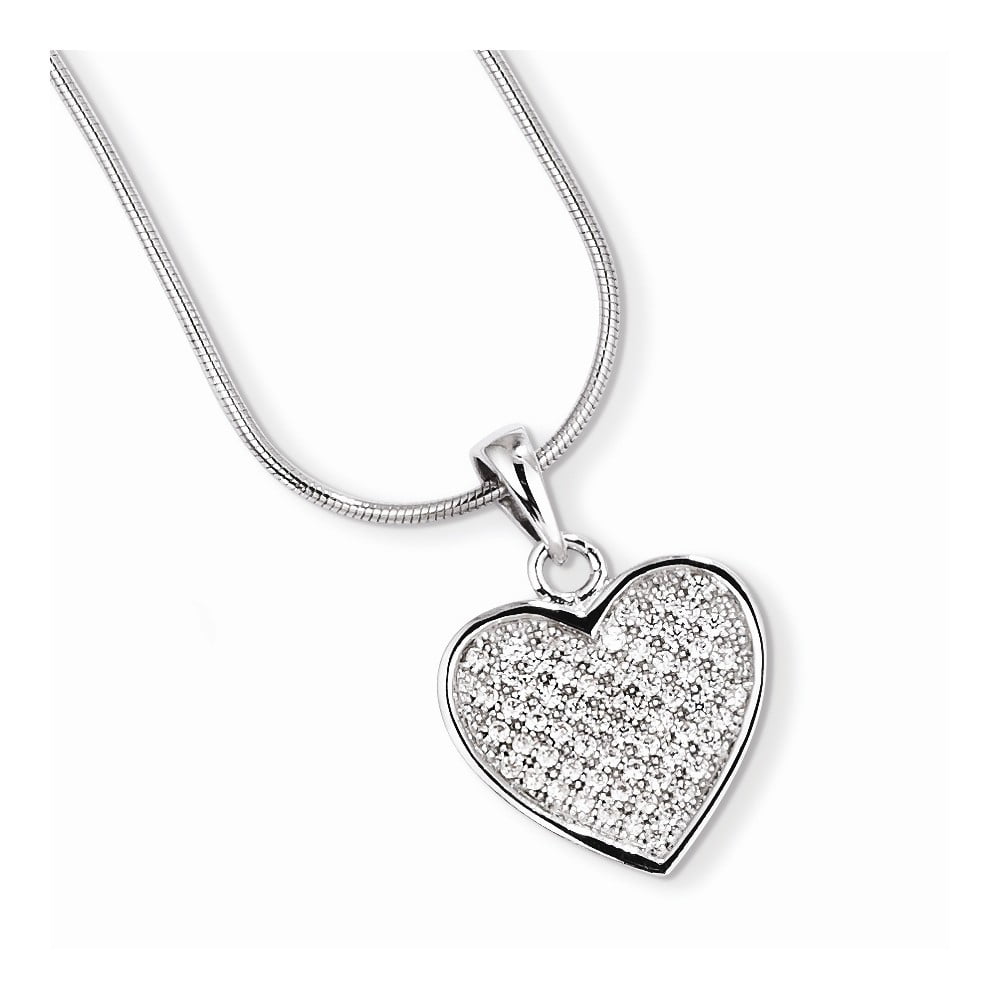 Brilliant Embers Sterling Silver Rhodium-plated Polished CZ Heart Pendant Necklace 18 2 Extender