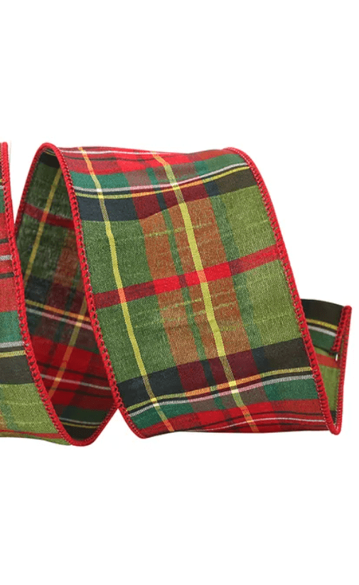 JAM Paper Plaid Christmas Multi-color Polyester Ribbon, 20yd x 2.5in, 1/Pack
