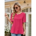 thumbnail image 4 of Womens Tops 2025 Fashion Bell Sleeve Casual T Shirts Summer Crewneck Basic Tee Cute Blouses Rose Red XXL, 4 of 7
