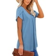 thumbnail image 4 of KISSMODA Womens V Neck Short Sleeve Summer Tops Button Down Pleated Tunic Tops Shirts S-3XL, 4 of 5