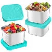 Paquete de 3 recipientes de acero inoxidable de 177 ml (6 oz) para snacks, fáciles de abrir, herméticos y con tapas de silicona. Recipiente pequeño de metal para almacenar alimentos.