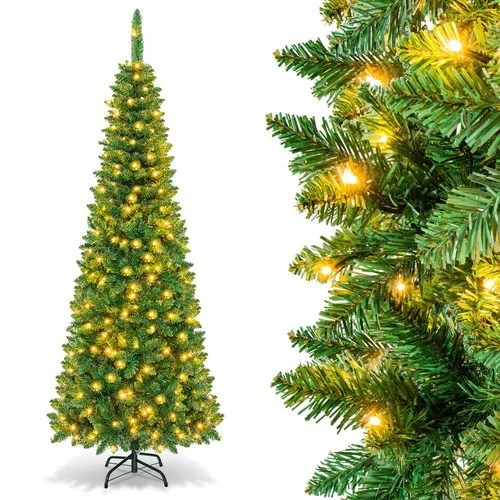 Amar Tool 6.5 FT Pre-Lit Hinged Artificial Pencil Christmas Tree with 250 Warm LED Lights