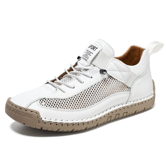 Pandaie Womens Mens Leather Casual Shoes Comfortable Mesh Fashion Sneakers Breathable Dress Walking Driving Loafers Size 6-11