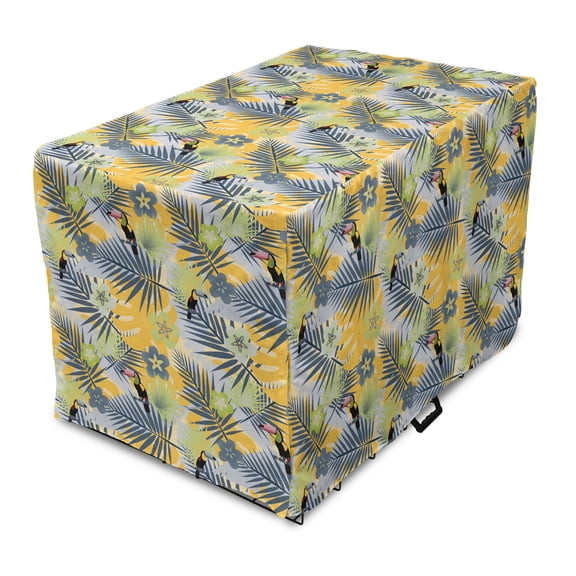 Tropical Dog Crate Cover, Exotic Forest Pattern with Abstract Flowers Leaves and Toucan Bird, Easy to Use Pet Kennel Cover Small Dogs Puppies Kittens, 7 Sizes, Multicolor, by Ambesonne
