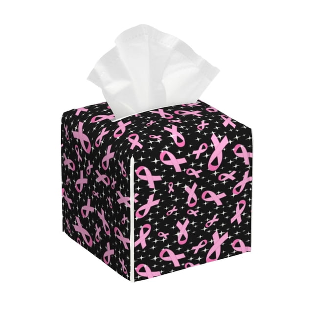 KLL Breast Cancer Awareness (2) Print Tissue Box Cover,Leather Tissue Holder Square Facial Tissue Case Facial Paper Organizer Dispenser for Bathroom, Vanity Countertop