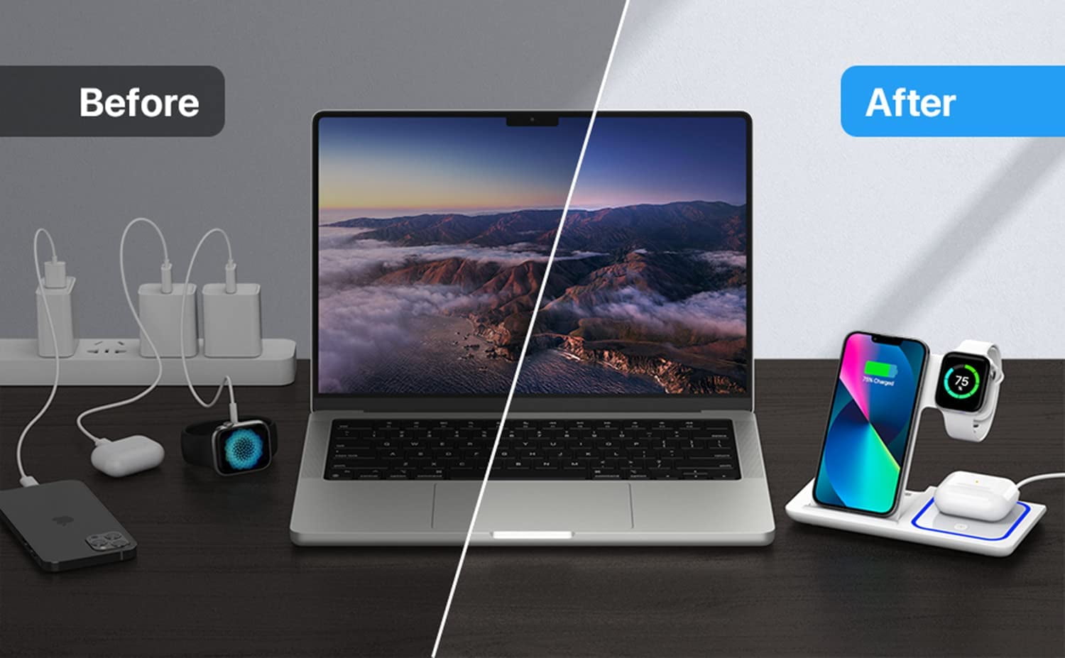 Wireless Charger, 3 in 1 Wireless Charging Station, Fast Wireless Charger Stand for iPhone 14/13/12/11/Pro/Max/XS/XR/X/8/Plus, for Apple Watch 7/6/5/4/3/2/SE, for AirPods 3/2/Pro