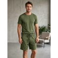 thumbnail image 4 of Men Solid Crew Neck Short Sleeve Tee & Drawstring Pocket Shorts 2 Piece Casual Summer Tracksuit Dark Green XL, 4 of 7