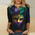 thumbnail image 2 of QATAINLAV Mardi Gras T Shirts for Women Carnival 3/4 Sleeve Pullover Fashionable Casual Round Neck Tunic Going Out Party Multicolor XXL, 2 of 6