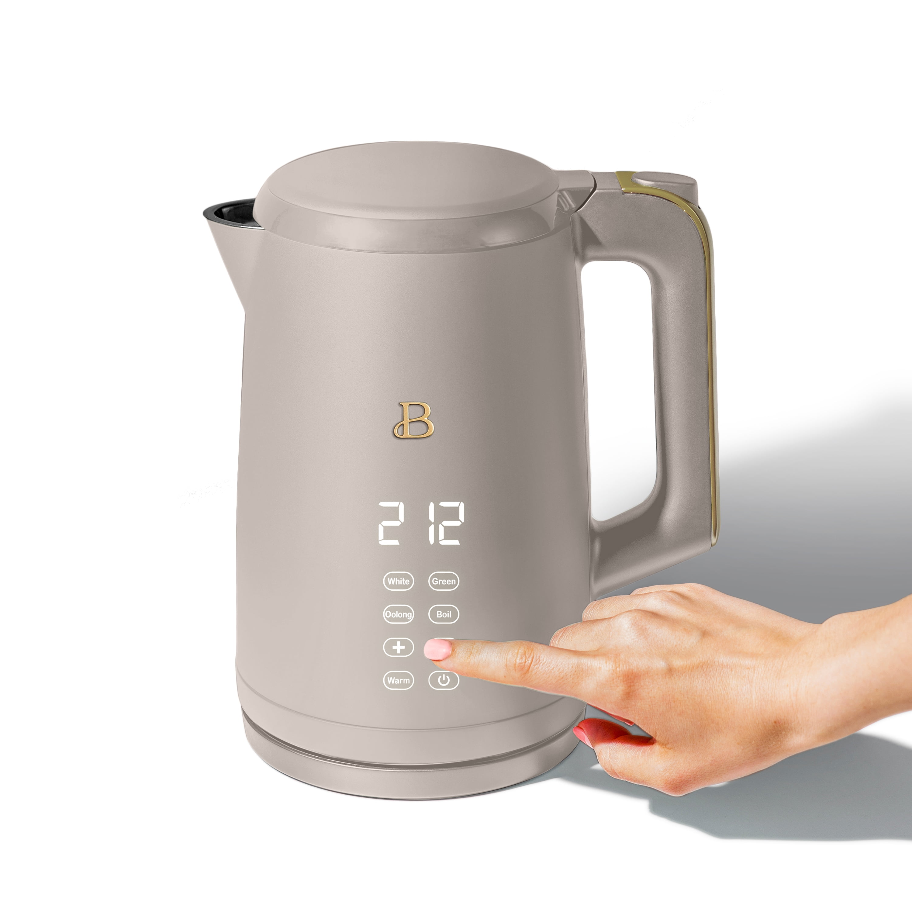 Beautiful 1.7-Liter Electric Kettle 1500 W with One-Touch Activation, Porcini Taupe by Drew Barrymore
