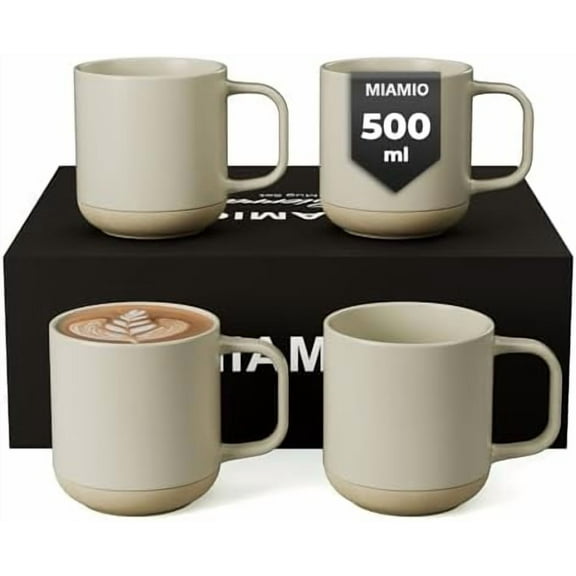 – Coffee Mugs Set of 4 / Ceramic Cups for Coffee (17.5 oz), Cappuccino, Latte Macchiato, Tea, Espresso/Dishwasher and Microwave Safe – Sierra Collection (Light, Mugs (4x))