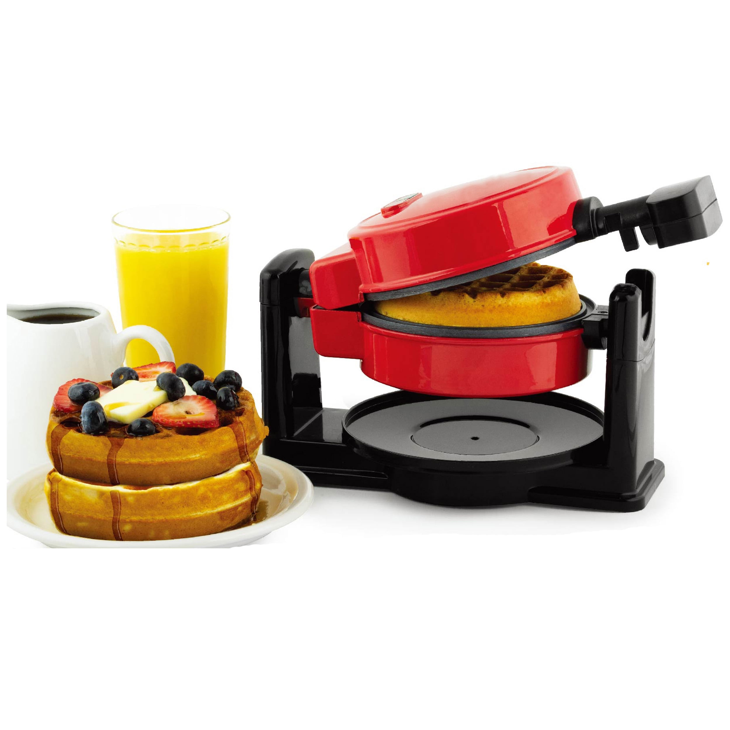 MegaChef Non-Stick Round Electric Flip 5 Inch Belgian Waffle Maker in Red