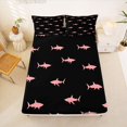 thumbnail image 4 of Manfei Silhouette Shark King Sheets, Ocean Animal Bedding, Black Pink, 4-Piece, 1 Flat Sheet, 1 Fitted Sheet and 2 Pillowcases, 4 of 6