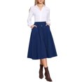 thumbnail image 2 of Corduroy Skirt for Women Button Front High Waist Vintage Stretch A-Line Flared Casual Midi Skirts with Pockets XS Dark Blue, 2 of 6