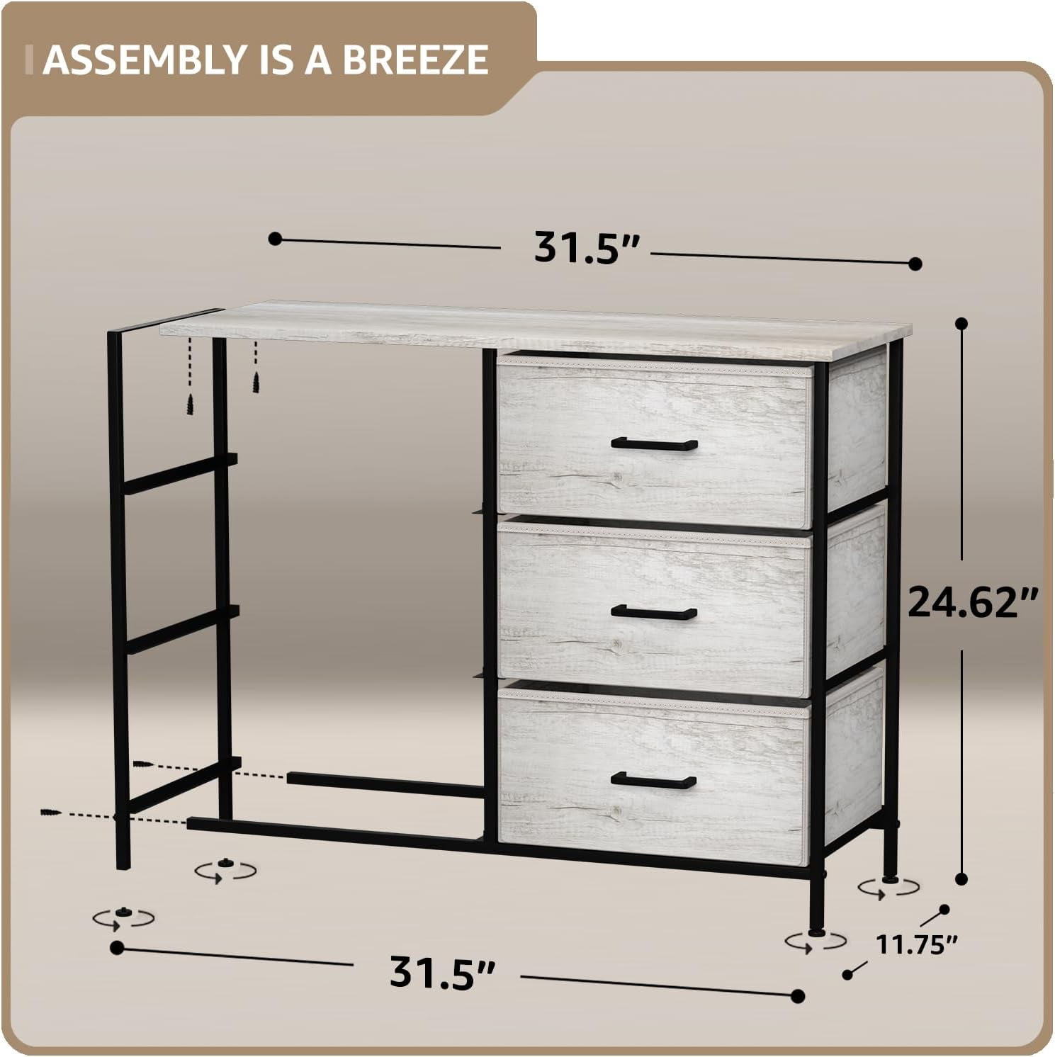 Sorbus 6-Drawer Dresser, Fabric Chest Organizer with Steel Frame & Wood Top, Rustic Beige
