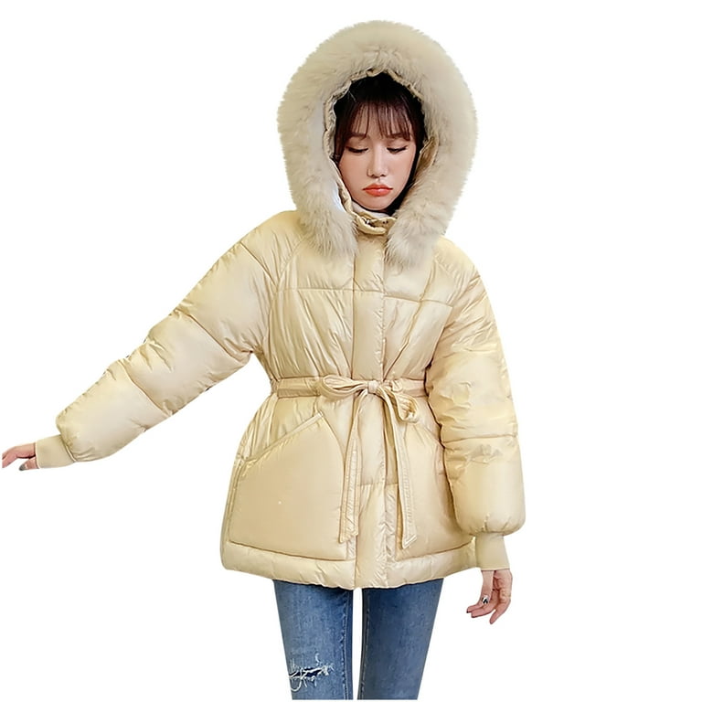 Babysbule Winter Jackets for Women Clearance Women's Winter Thickening and Velvet Keeping Warm Casual Coat with Hat, Size: Small, White