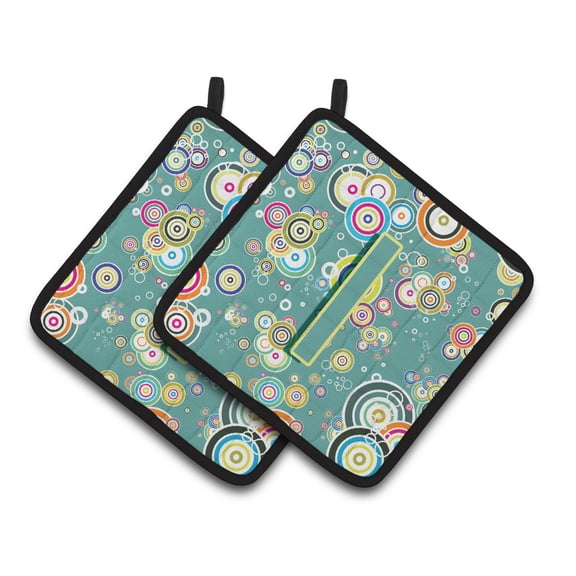 Carolines Treasures CJ2015-IPTHD Letter I Circle Circle Teal Initial Alphabet Pair of Pot Holders, 7.5HX7.5W, multicolor