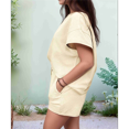 thumbnail image 4 of Conjunto de Pijama de 2 Piezas para Mujer, de Color Liso, con Cuello Redondo, Informal, de Tela Texturizada y Corta, Color Albaricoque S, 4 of 7