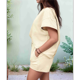 thumbnail image 4 of Conjunto de Pijama de 2 Piezas para Mujer, de Color Liso, con Cuello Redondo, Informal, de Tela Texturizada y Corta, Color Albaricoque S, 4 of 7