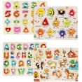 thumbnail image 1 of 4 Pack Wooden Peg Puzzles For Toddlers Alphabet Number Animal Fruit Puzzles And, 1 of 5