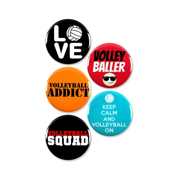 5 Pack - Volley Ball Lover Sports Pinback Buttons - 2.25 Inch