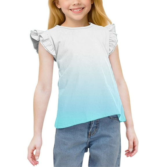 Piuwrlz Short T-Shirts Sleeve Kids Girls Round Neck Shirt Printed Shirt Top Light Blue Size 3 Years
