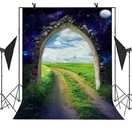 Image of HelloDecor 5x7ft Magic Grassland Backdrop Prairie Arches Blue Sky Path Rainbow Background Newborn Child Photo Studio Props Photo Booth Party Background