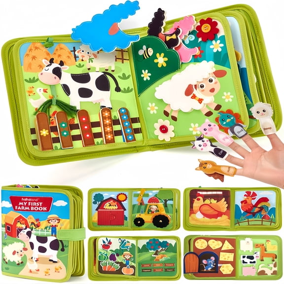 Bobyy.Duck Busy Book for Toddlers, Montessori Quiet Book with Farm Animals, Sensory Learning Activities and Fine Motor Skills Toy