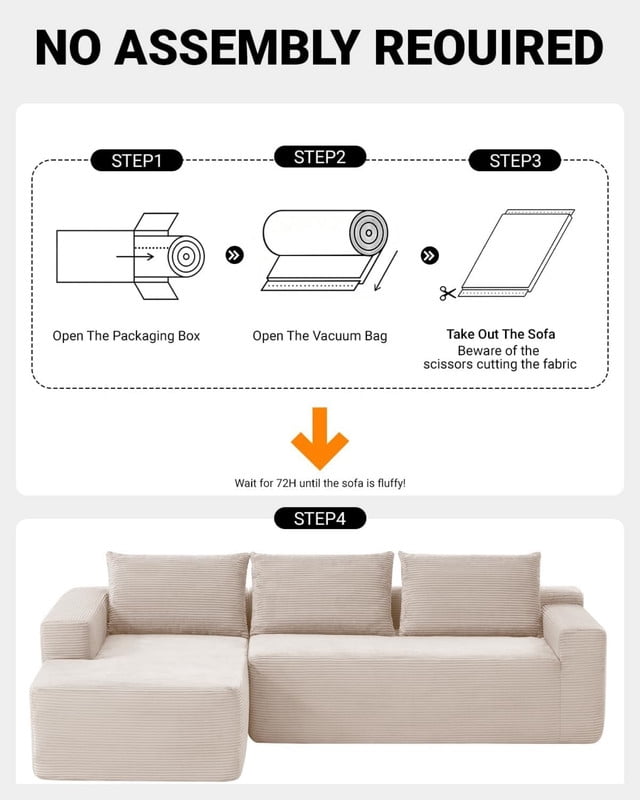 L-Shaped Modular Sectional Sofa with Chaise, 96.9'' Corduroy Boneless Couch Cloud Sofa with Deep Seat for Living Room Bedroom