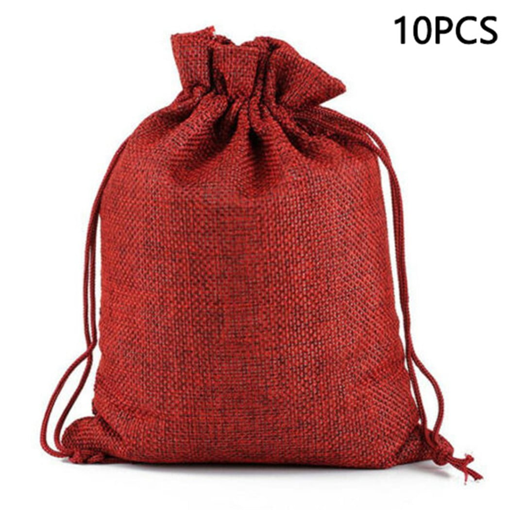 10pcs Burlap Natural Linen Jute Sack Jewelry Pouch Drawstring Gift Bags 
