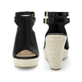 thumbnail image 5 of BLISSFUL STEP Peep Toe Double Ankle Strap Espadrilles Platform Wedges Heel Sandals for Women Black 5.5, 5 of 6