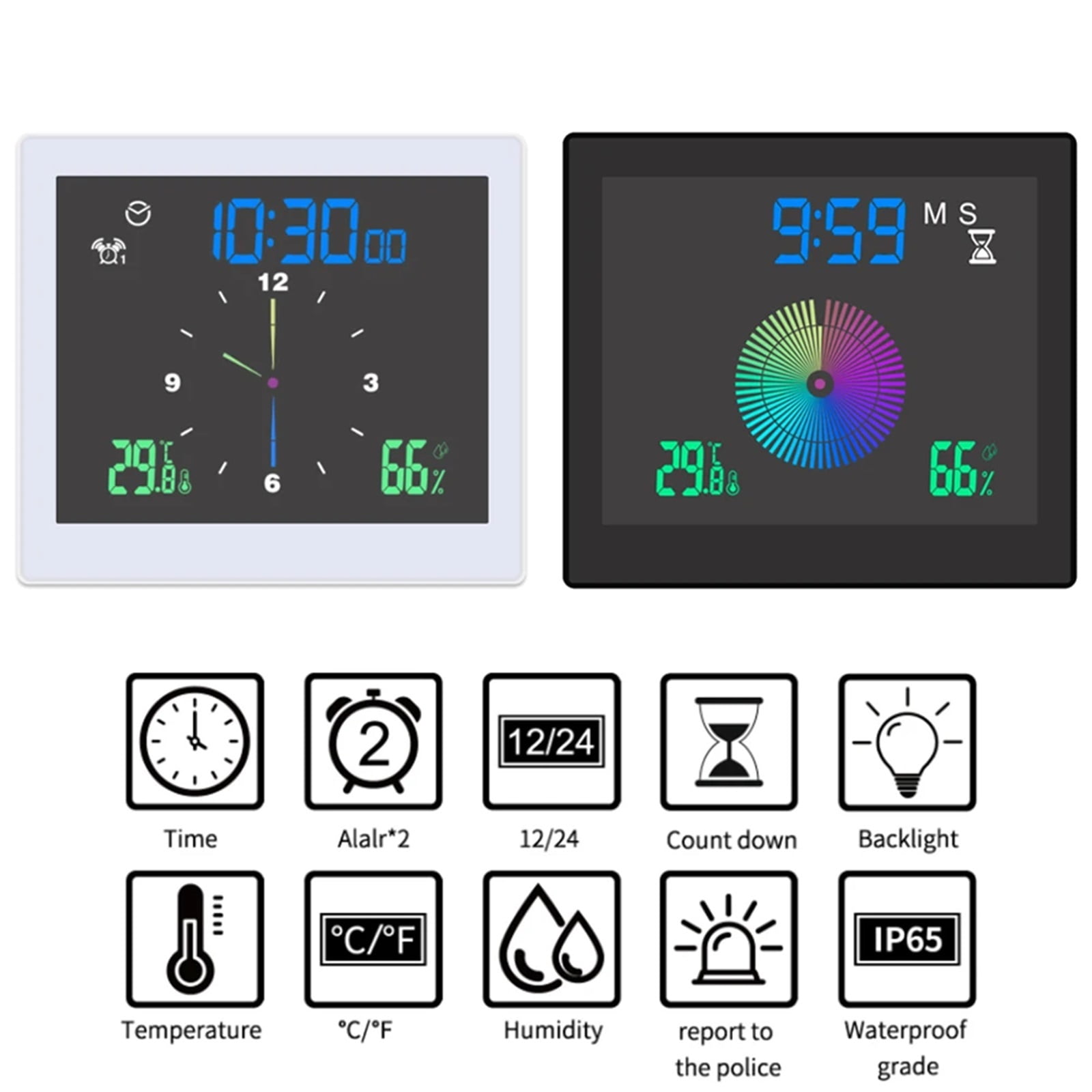 TS-WP10 5inch Digital Weather Station Electronic Thermometer IP65 Waterproof Temperature Humidity Meter Monitor Gauge Home Clock ,High Precision
