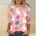 thumbnail image 2 of Alun Easter Graphic Print Casual Loose Fit 3/4 Sleeve T Shirts Womens Soft Breathable Round Neck Top for Happy Easter Celebration Plus Size Soft Comfort Spring Tees 5-Pink L, 2 of 5
