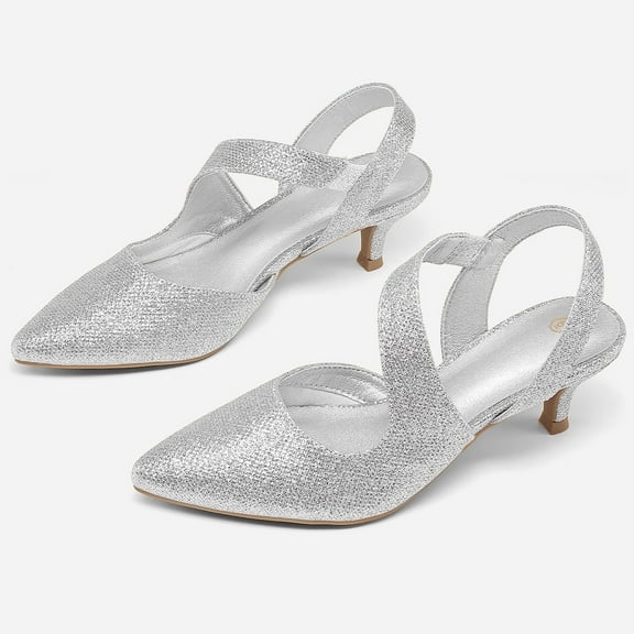 Bocca Women's Heel Pumps Silver 2 inch Slingback Dress Shoes 8M