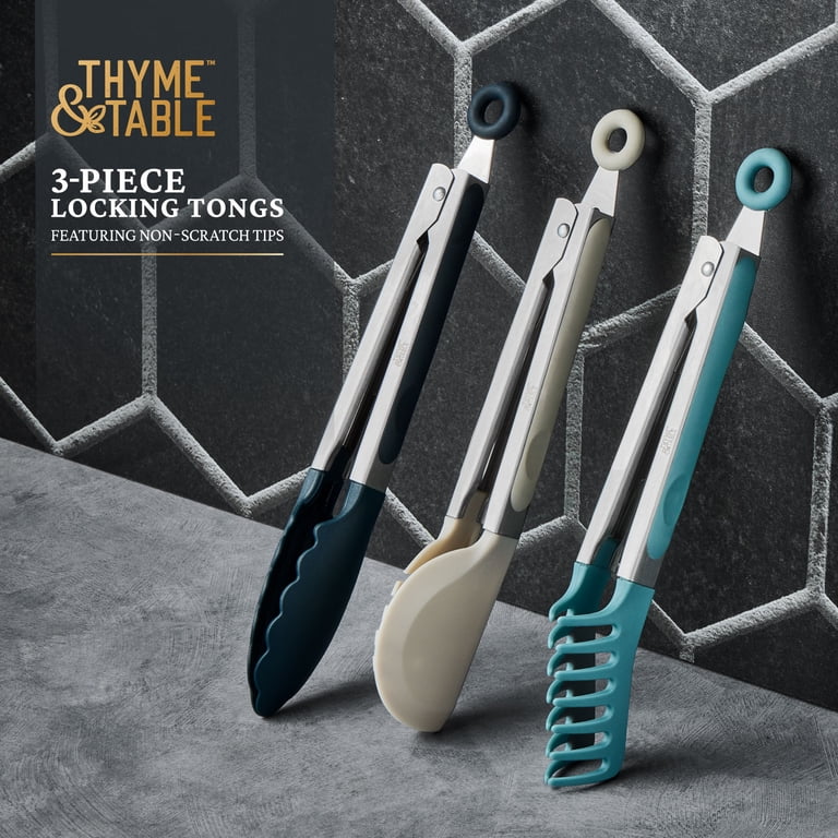 Thyme & Table Heat Resistant Silicone Locking Tongs, 3-Pack photo 3