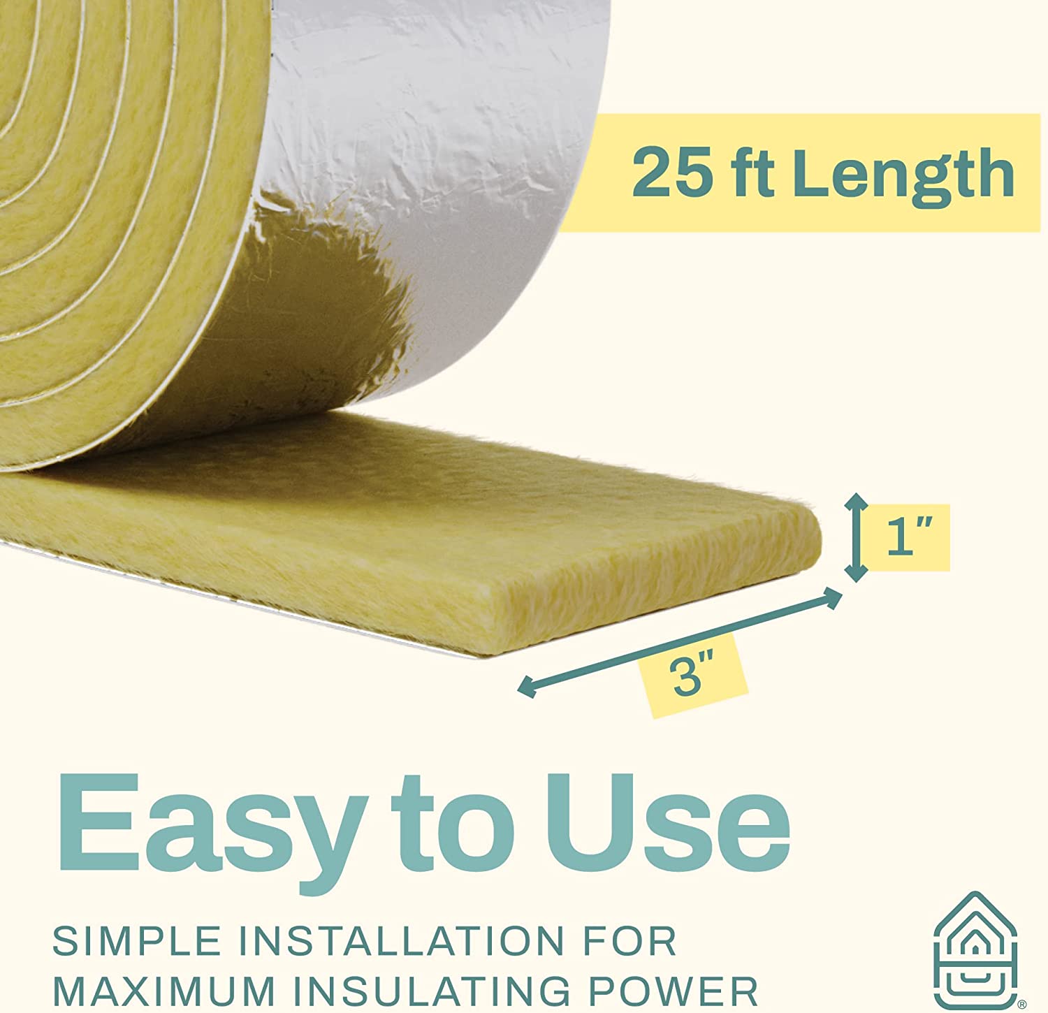 Home Intuition 25 foot Foiled Fiberglass Pipe Insulation Wrap, 3 Wide x 1  Thick 