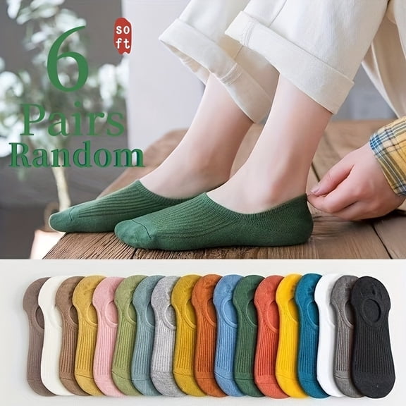 [6-Pair Women's Socks] 6-Pair Random Assortment, Women's Summer Thin Invisible Socks, Low-Cut No-Show Ankle Socks, Anti-Odor Socks