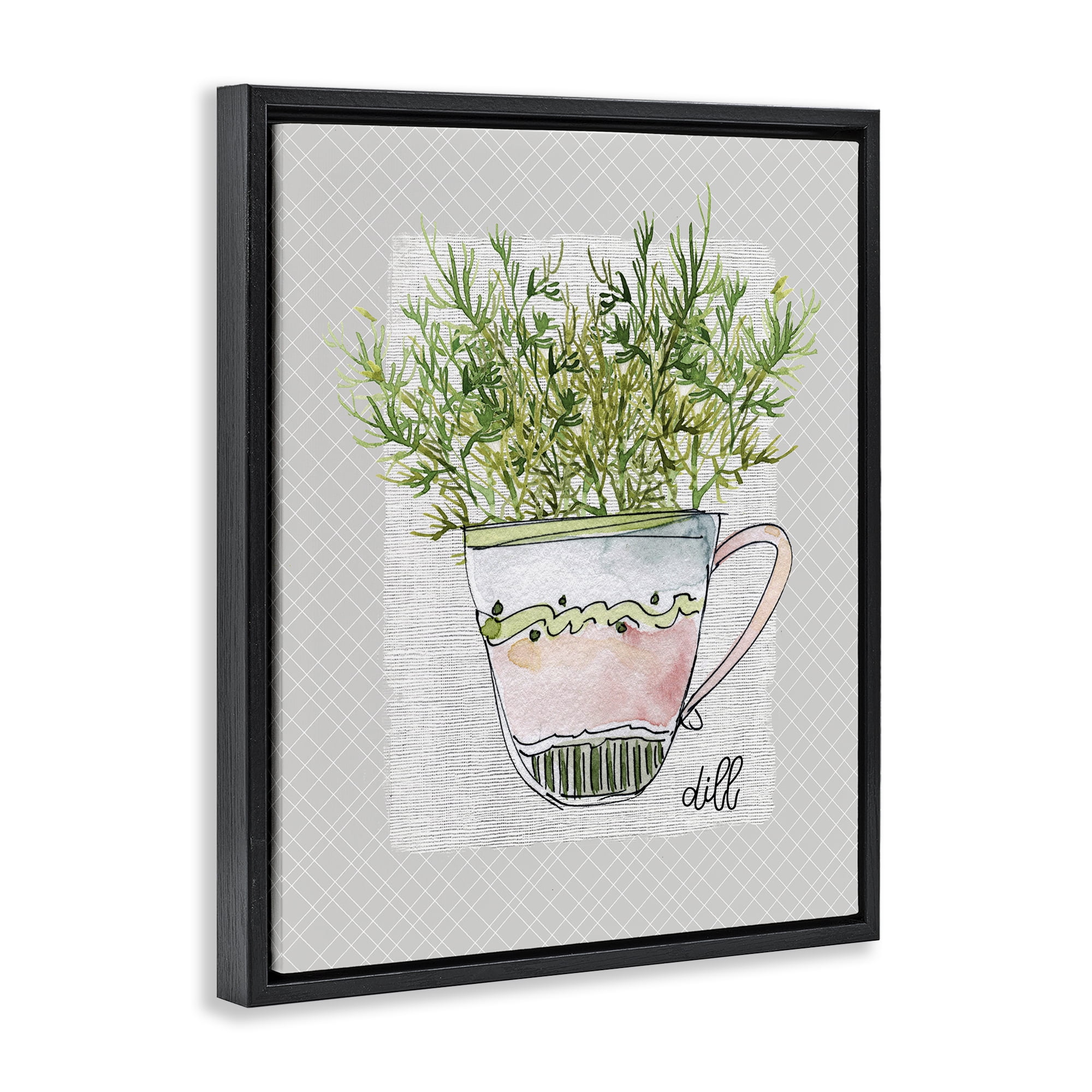Stupell Industries Dill Herb Mug Black Framed Floater Canvas Wall Art, design by Livi Finn