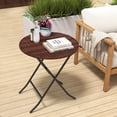 thumbnail image 1 of Round Folding Commercial Banquet Table, Portable Plastic Rattan Coffee Card Dining Table for Kitchen or Outdoor Party Wedding Event, 1 Pack, Brown, 1 of 7