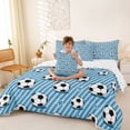 thumbnail image 3 of Castle Fairy Sport Soccer King Bedding 7pcs, Geometric Stripes Stars Pirnt King Bed in a Bag, Black White Blue, 3 of 7