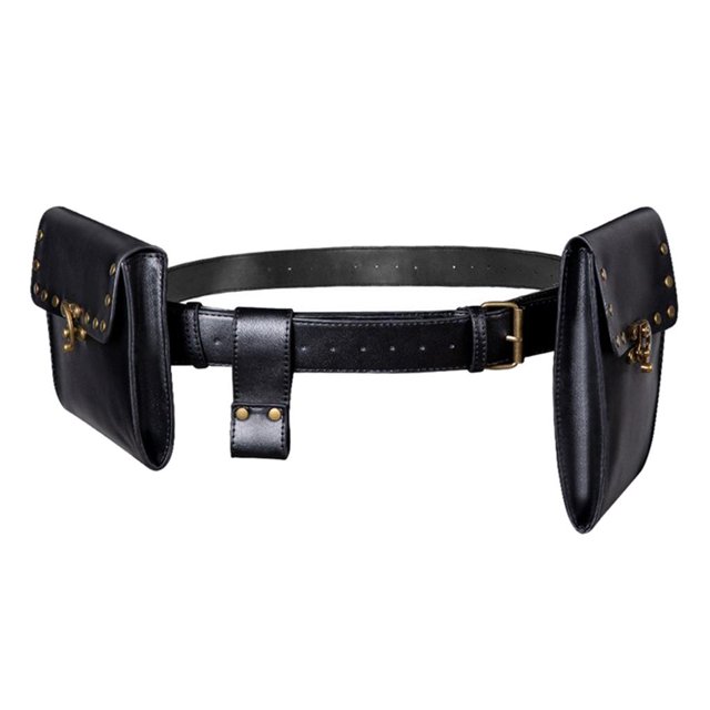 Steampunk Rock Hip Riñonera Cuero Remache Pierna Cinturón Bolsa como se describe,Black Negro Yuyangstore Riñonera Steampunk para mujer