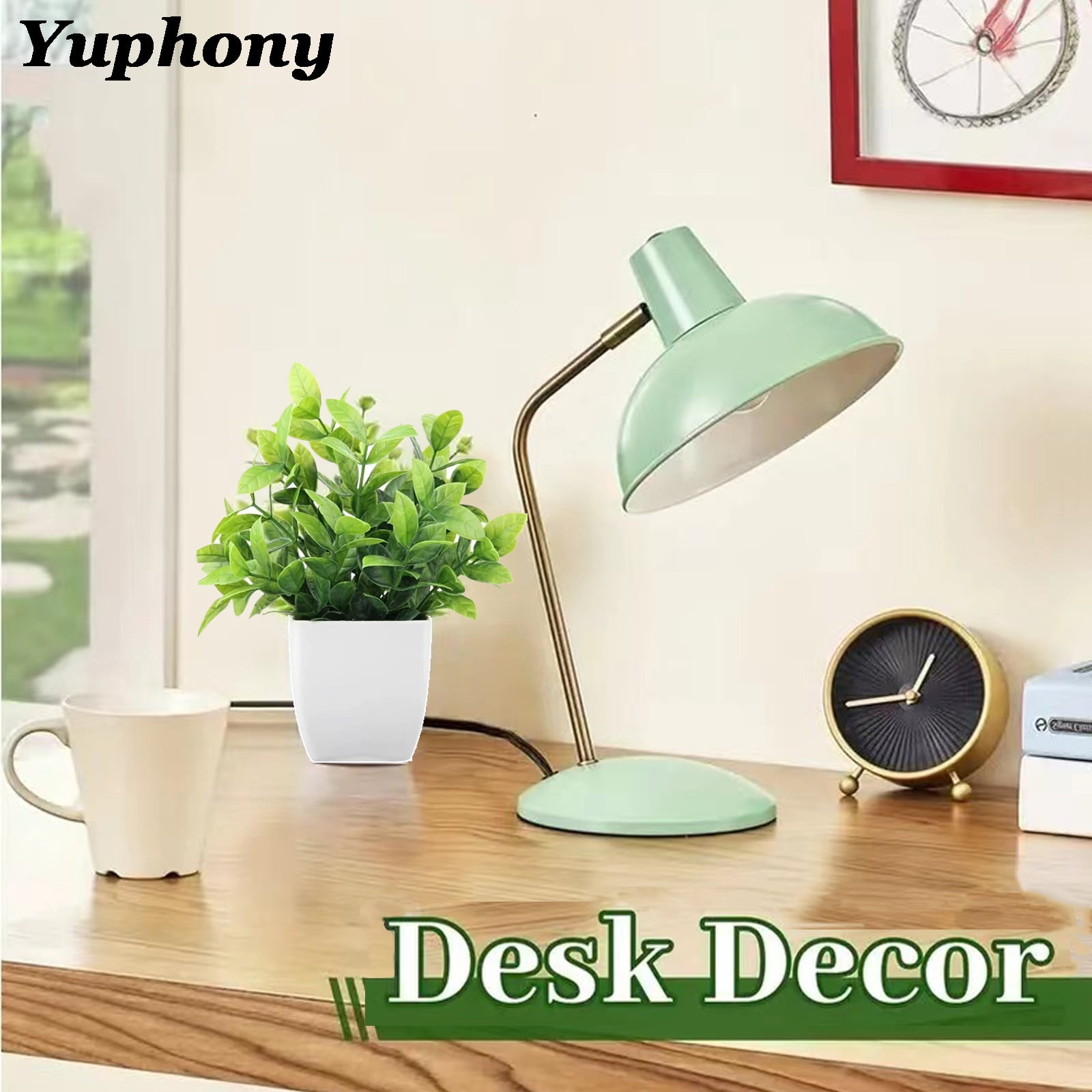 Yuphony 4Packs Fake Plant Mini Artificial Green Plant Simulation lavender Eucalyptus Potted Plant in White Pot for Office Bedroom Bathroom Living Home Room Decoration
