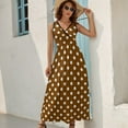 thumbnail image 5 of White And Brown Polka Dots Womens Night Club Maxi Dress V Neck Sleeveless Bohemia Long Dresses, 5 of 9