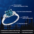 thumbnail image 2 of Gem Stone King 10K White Gold London Blue Topaz & White Moissanite 3 Stone Engagement Ring for Women | 2.11 Cttw | Cushion 7MM | Gemstone Birthstone, 2 of 6
