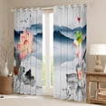 thumbnail image 2 of Erosebridal Oriental Style Curtains Pink Lotus Flower Curtains & Drapes Women Watercolor Painting Blackout Curtains Mountain Silhouette Living Room Curtains Botanical Floral Window Treatments, 2 of 6
